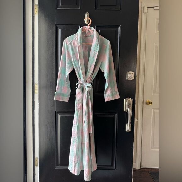 House of Japan Pastel Pink Blue Cotton Linen Blend Robe Size S/M - Picture 12 of 16